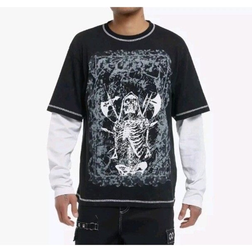 New Hot Topic Skeleton Weapons Oversized Twofer Long-Sleeve T-Shirt - Small